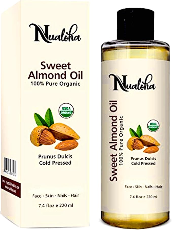 Nualoha Sweet Almond Oil Organic Certified 220 ML - 100% Pure Natural Moisturizer Oil For Skin Face Hair Care - Image 2